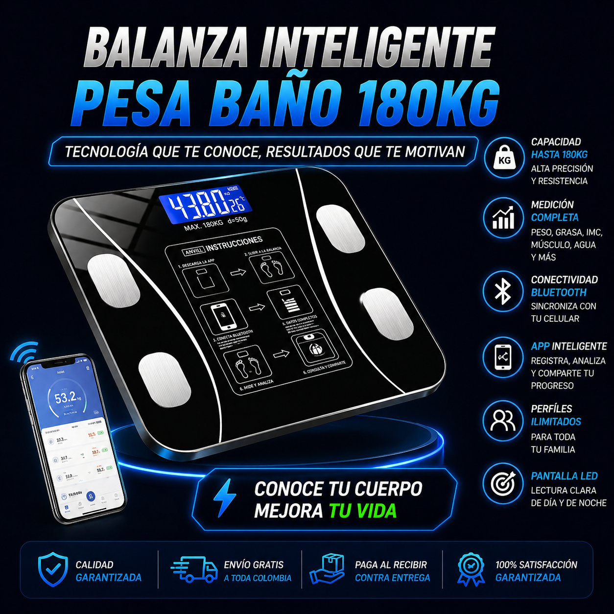 Balanza de baño inteligente de 180 kg