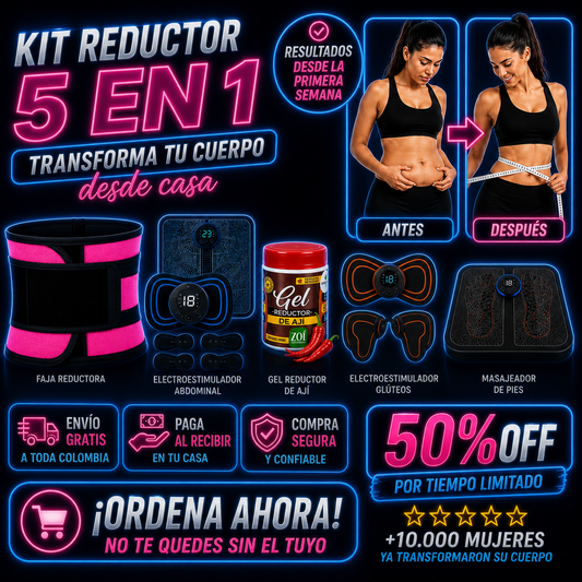 Kit Reductor 5 En 1 Con Electroestimulación | Reduce Medidas y Moldea Tu Cuerpo SIN Gym
